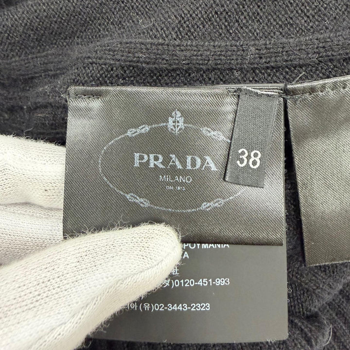 Great PRADA knit Cashmere blend logo embroidered long-sleeved black 38 P24M26