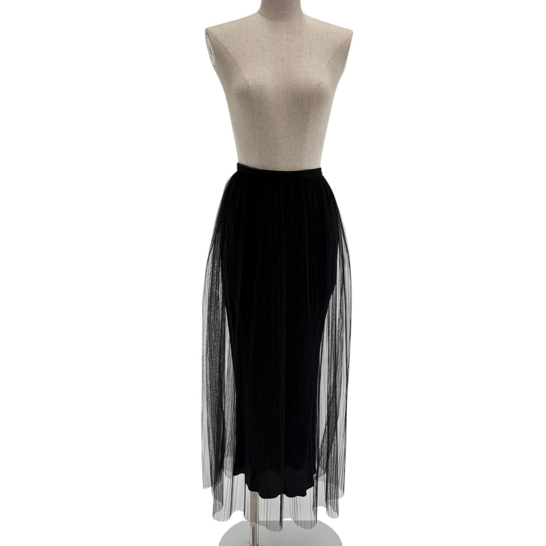 Excellent Maison Margiela 1 1 metallic pleated maxi skirt black 36 S51MA0347