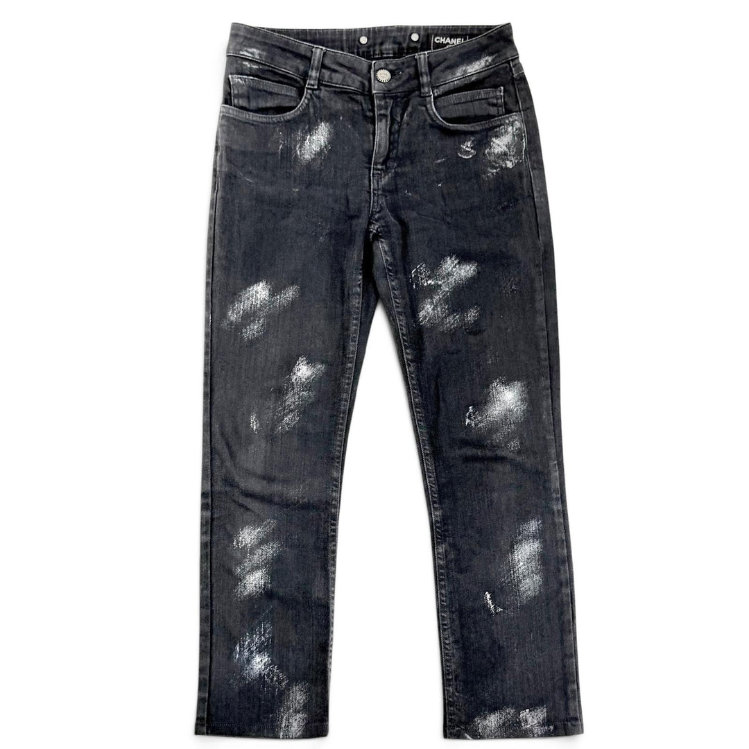 Great CHANEL Denim pants COCO Button Skinny Jeans black 36 08A P33427V23931