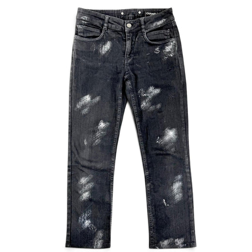 Great CHANEL Denim pants COCO Button Skinny Jeans black 36 08A P33427V23931