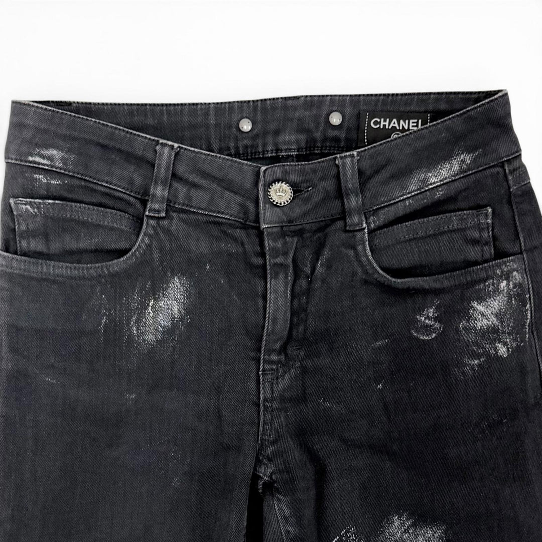 Great CHANEL Denim pants COCO Button Skinny Jeans black 36 08A P33427V23931