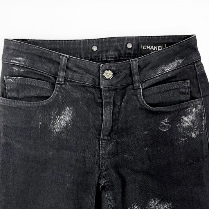 Great CHANEL Denim pants COCO Button Skinny Jeans black 36 08A P33427V23931