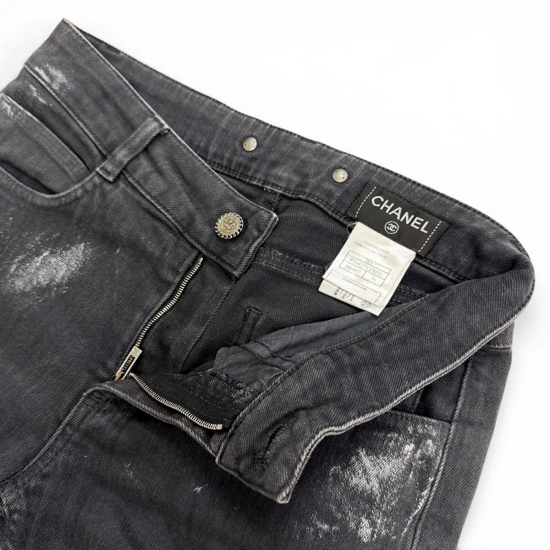 Great CHANEL Denim pants COCO Button Skinny Jeans black 36 08A P33427V23931