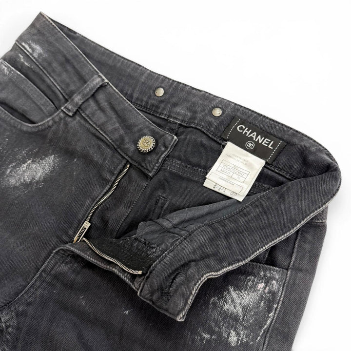 Great CHANEL Denim pants COCO Button Skinny Jeans black 36 08A P33427V23931