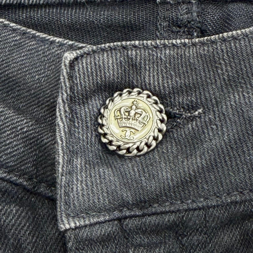 Great CHANEL Denim pants COCO Button Skinny Jeans black 36 08A P33427V23931