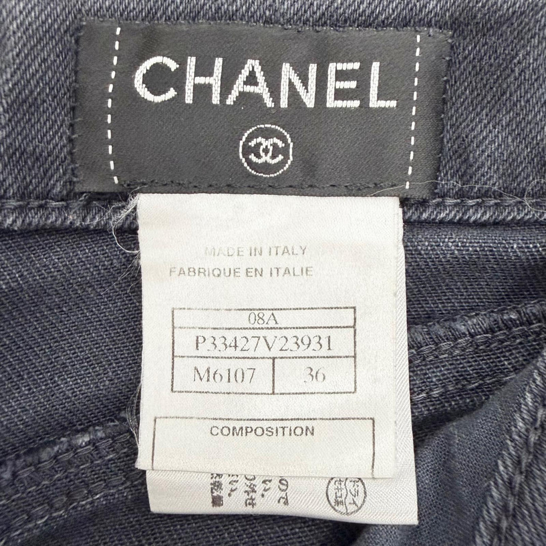 Great CHANEL Denim pants COCO Button Skinny Jeans black 36 08A P33427V23931