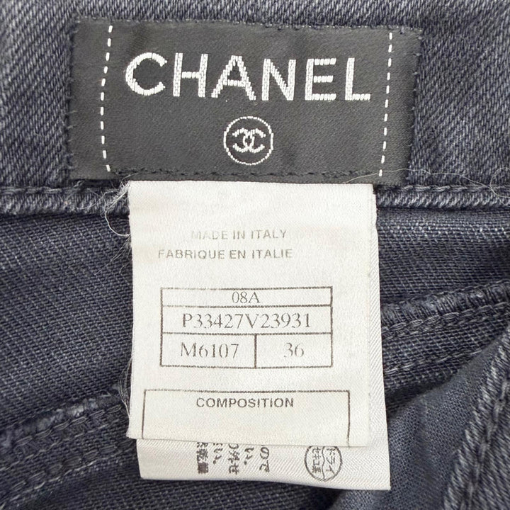 Great CHANEL Denim pants COCO Button Skinny Jeans black 36 08A P33427V23931