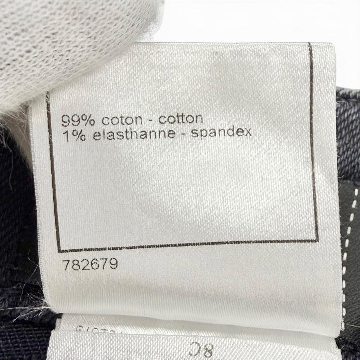 Great CHANEL Denim pants COCO Button Skinny Jeans black 36 08A P33427V23931