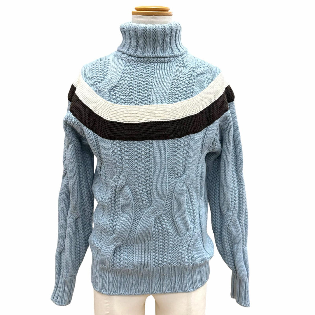 Great HERMES sweater York Torsade Turtleneck Knit Light blue wool mens S