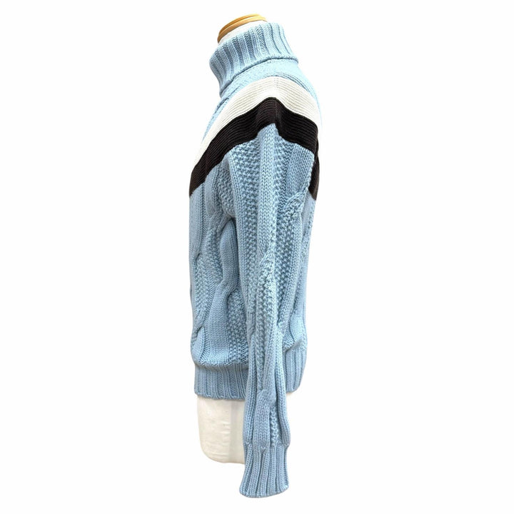Great HERMES sweater York Torsade Turtleneck Knit Light blue wool mens S