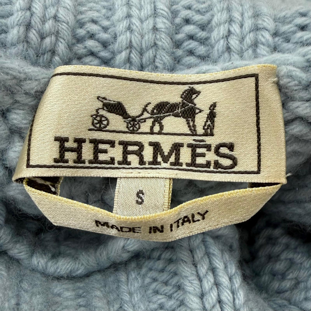 Great HERMES sweater York Torsade Turtleneck Knit Light blue wool mens S