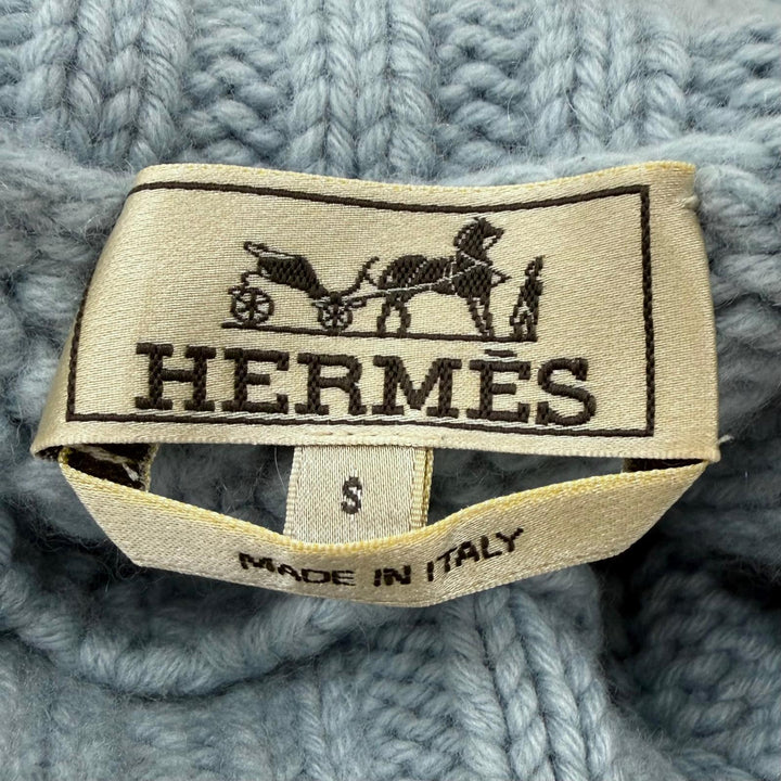 Great HERMES sweater York Torsade Turtleneck Knit Light blue wool mens S
