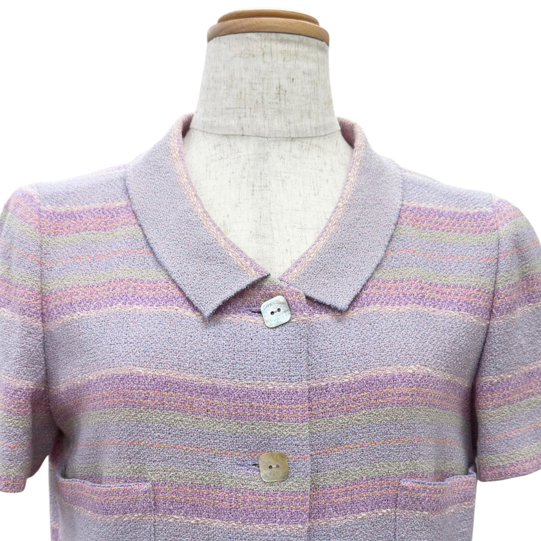Great CHANEL one piece Square logobutton short-sleeved tweed 38 00C P14945V08265