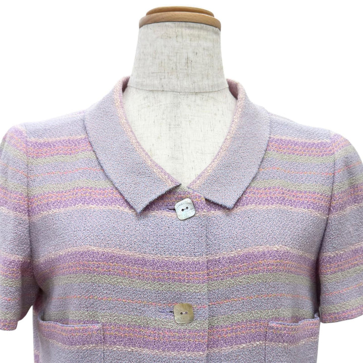 Great CHANEL one piece Square logobutton short-sleeved tweed 38 00C P14945V08265