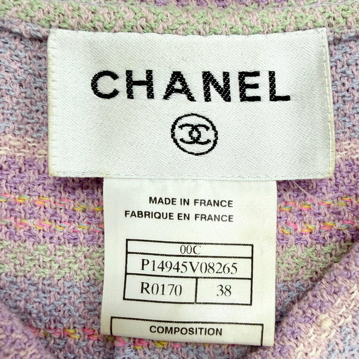 Great CHANEL one piece Square logobutton short-sleeved tweed 38 00C P14945V08265