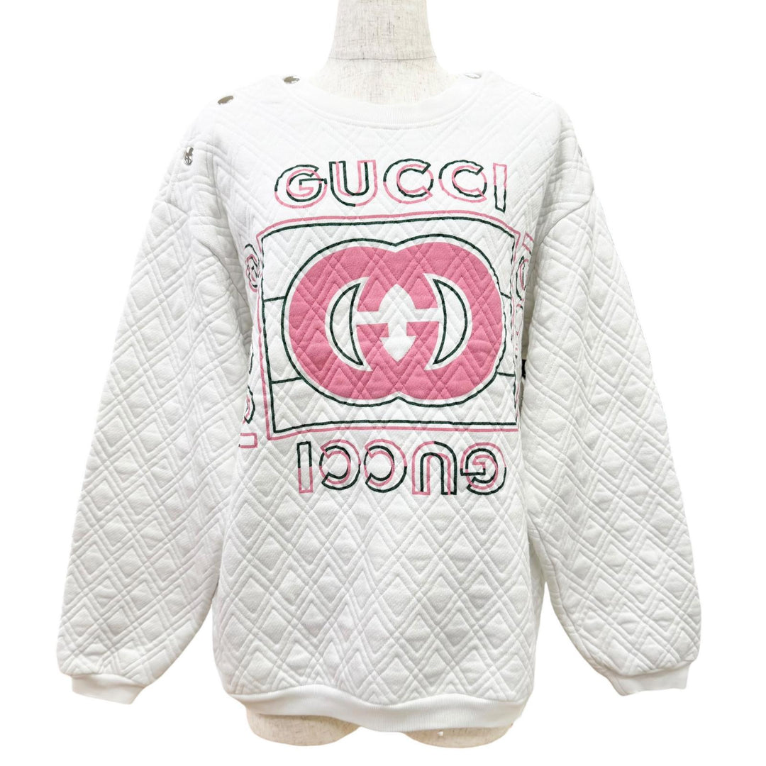 Great GUCCI sweat Logo quilted sweatshirt white cotton Women S 717400