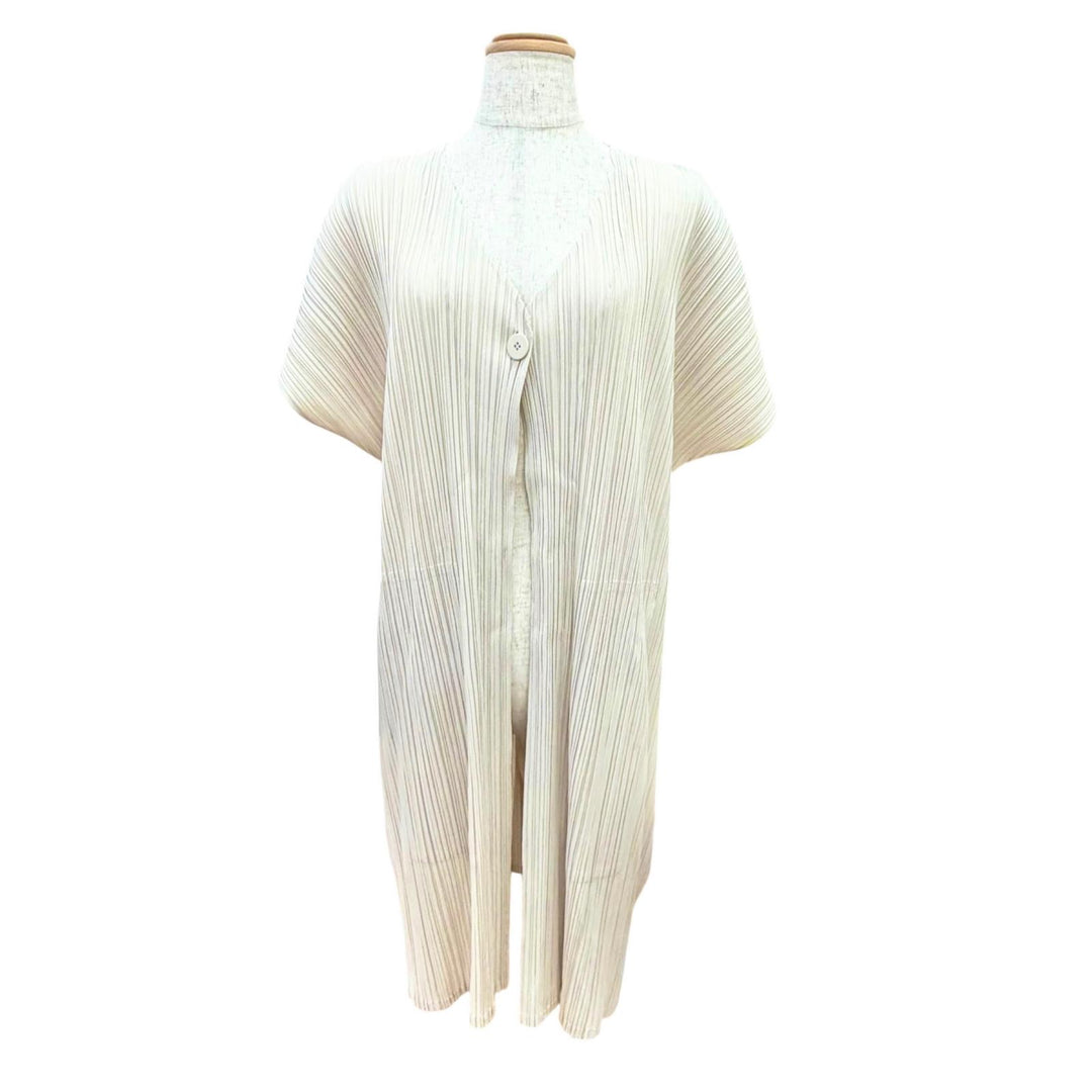 Excellent PLEATS PLEASE cardigan V-neck, short-sleeved, long beige 4 PP03-JA502