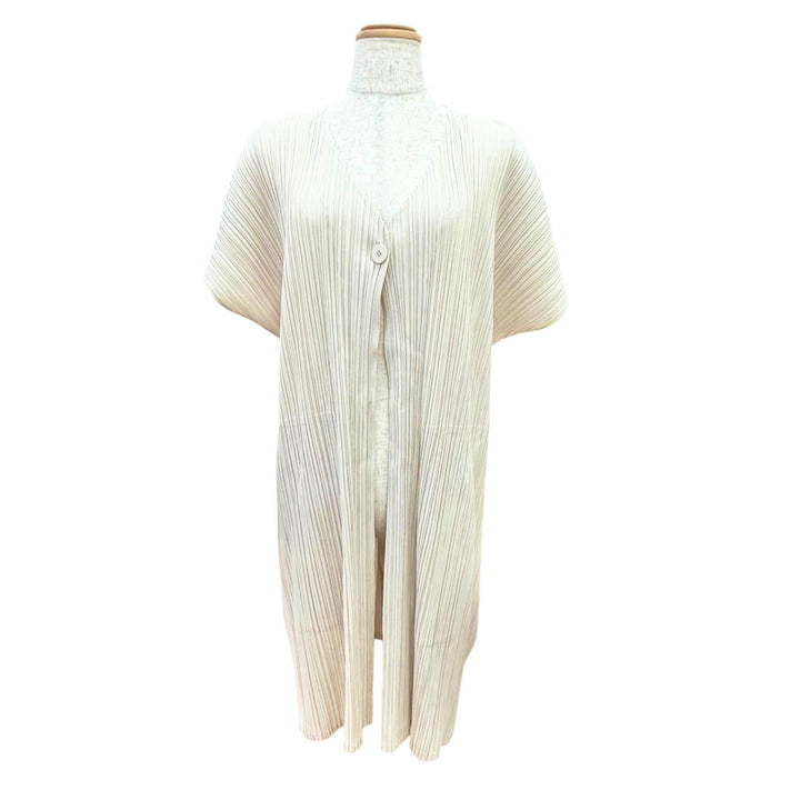 Excellent PLEATS PLEASE cardigan V-neck, short-sleeved, long beige 4 PP03-JA502