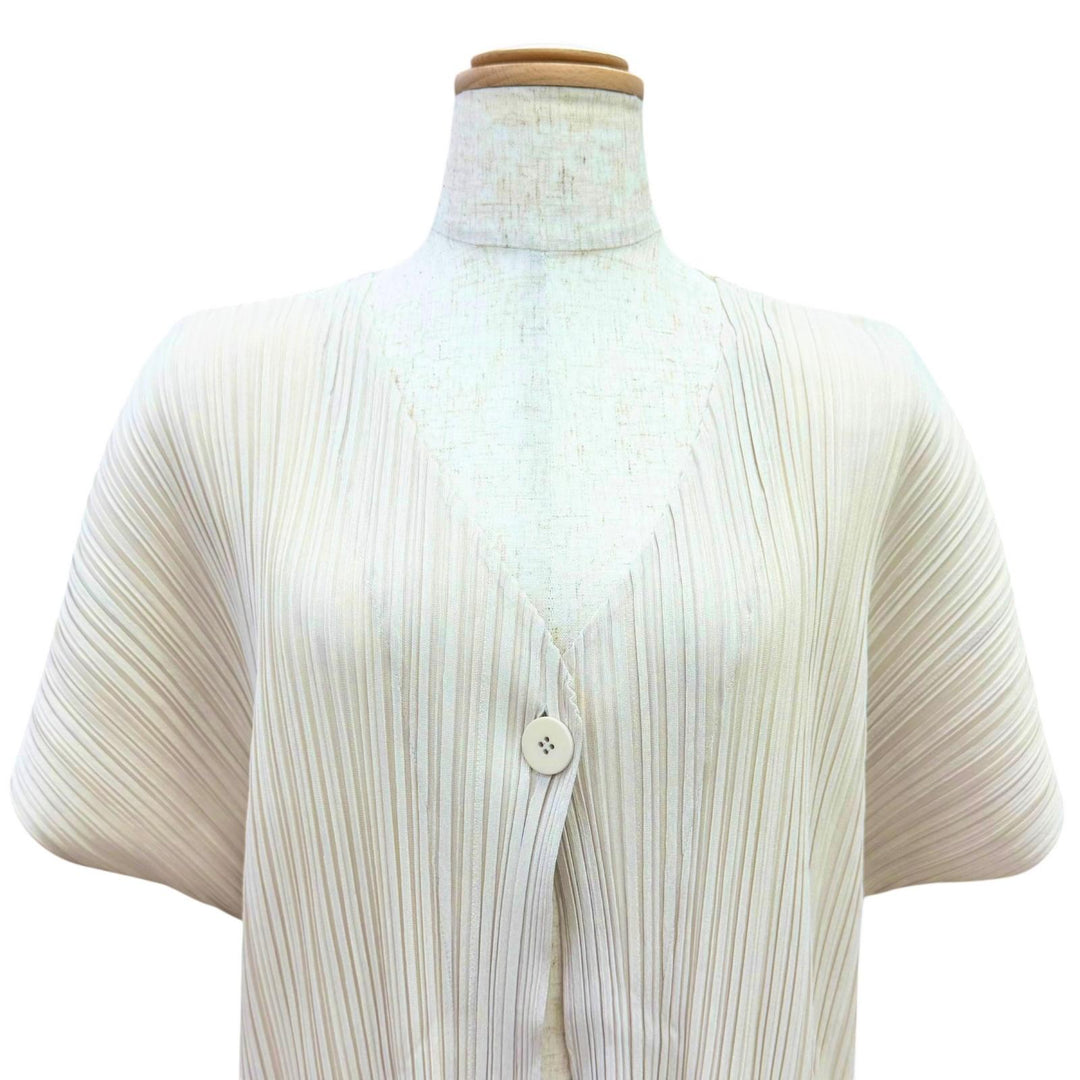 Excellent PLEATS PLEASE cardigan V-neck, short-sleeved, long beige 4 PP03-JA502