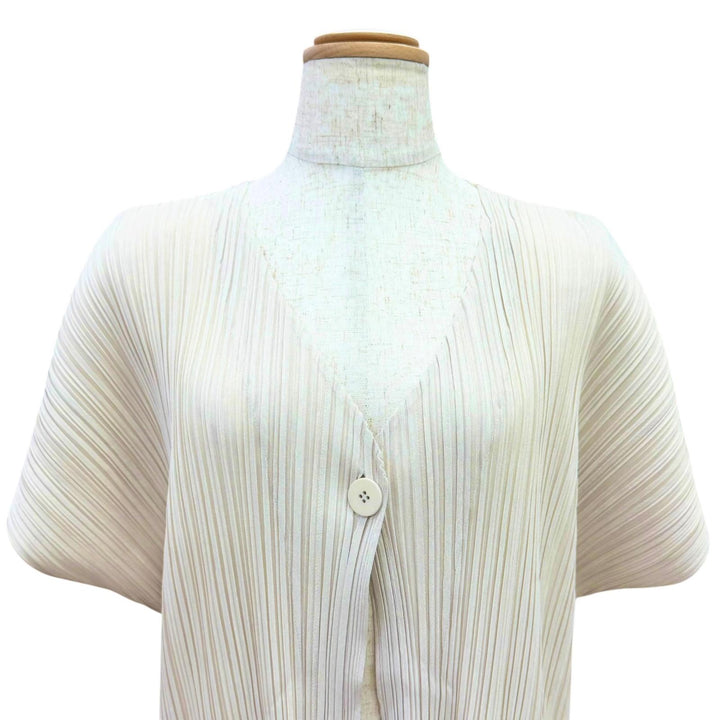 Excellent PLEATS PLEASE cardigan V-neck, short-sleeved, long beige 4 PP03-JA502