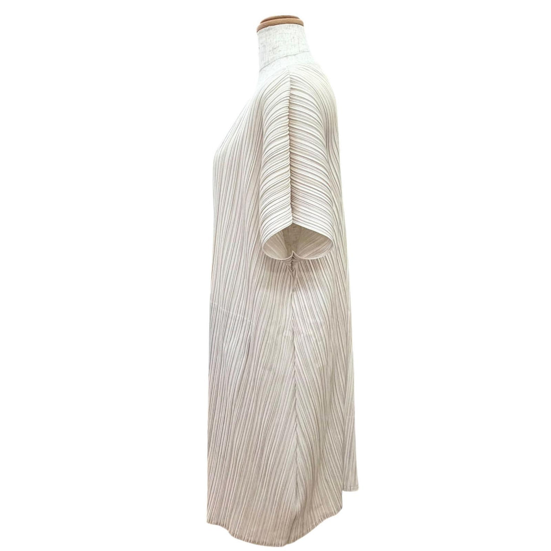Excellent PLEATS PLEASE cardigan V-neck, short-sleeved, long beige 4 PP03-JA502