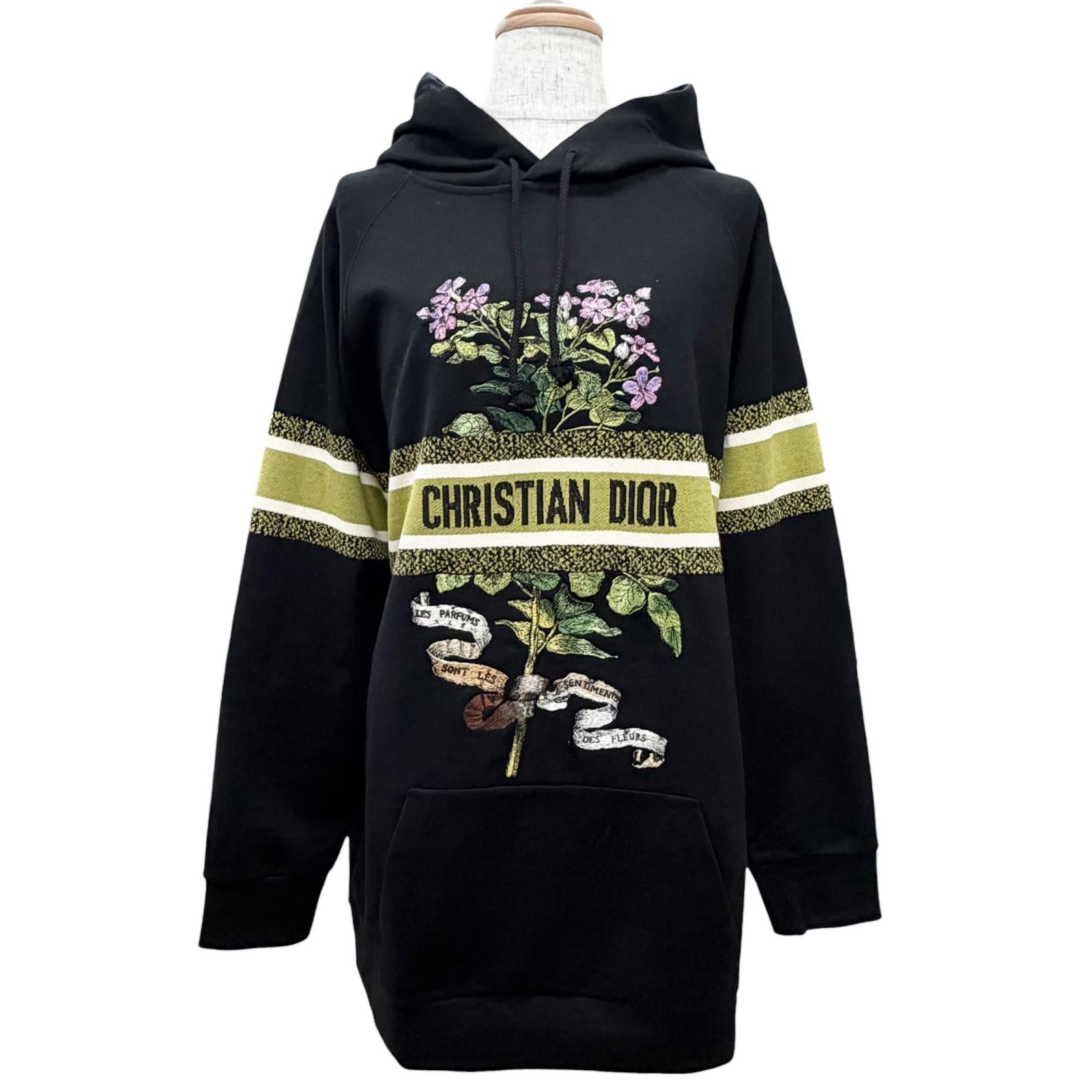 Excellent Christian Dior Flower Logo Embroidery Hoodie black XS