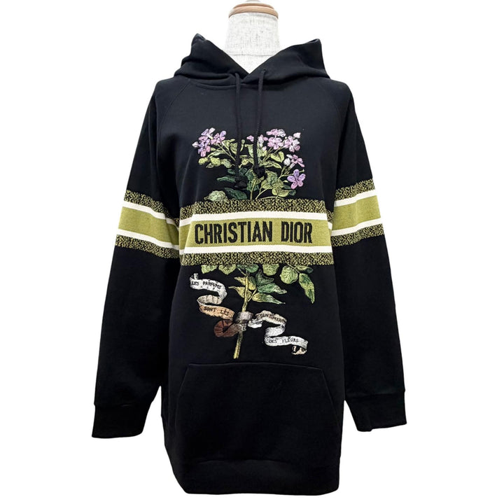 Excellent Christian Dior Flower Logo Embroidery Hoodie black XS 113S04A4013