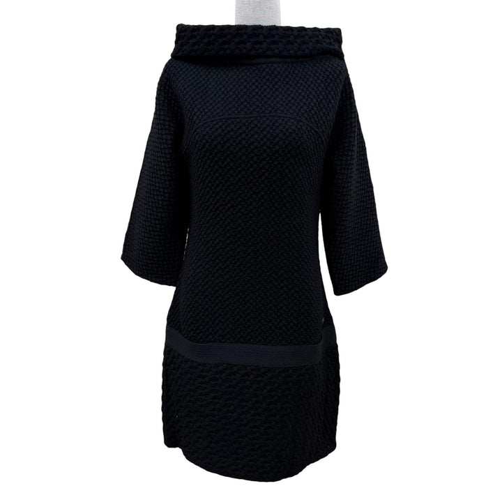 Great CHANEL one piece COCO Button Knit Long Sleeve black wool Women 36 P44558