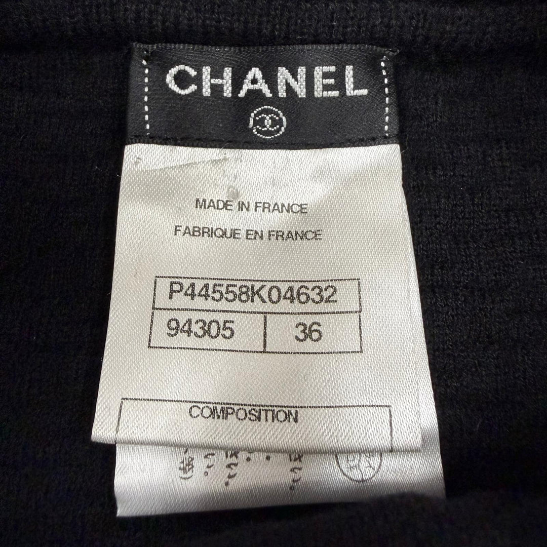 Great CHANEL one piece COCO Button Knit Long Sleeve black wool Women 36 P44558