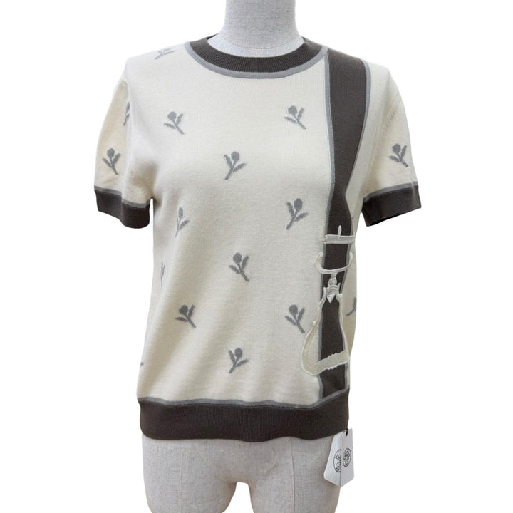 Pristine HERMES Short sleeve knit Etriers beige wool Women 38 4E2624D5