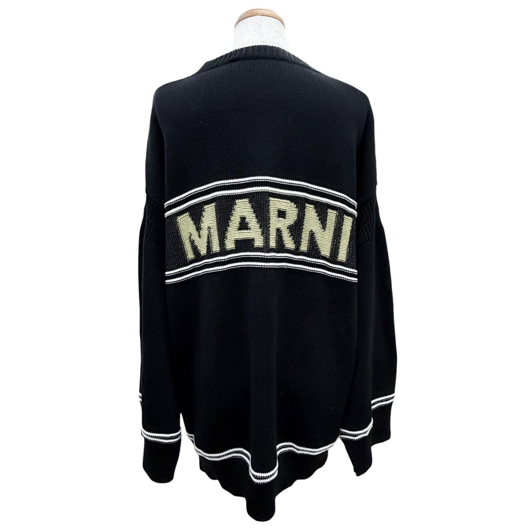 Excellent MARNI cardigan Intarsia logo kimono sleeve black 40 CDMD0309Q0