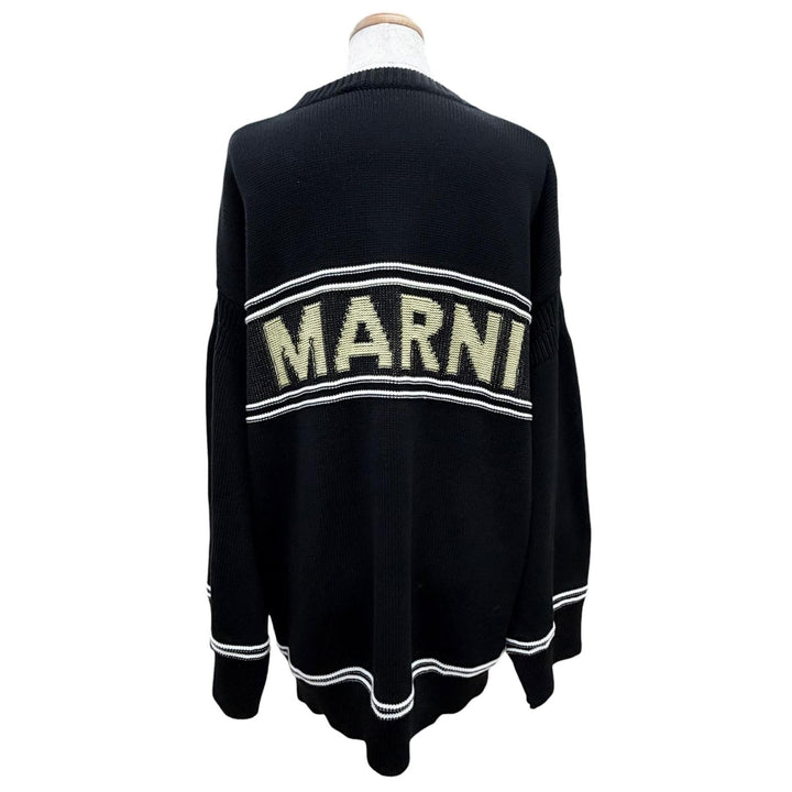 Excellent MARNI cardigan Intarsia logo kimono sleeve black 40 CDMD0309Q0