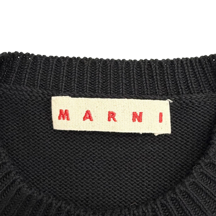 Excellent MARNI cardigan Intarsia logo kimono sleeve black 40 CDMD0309Q0