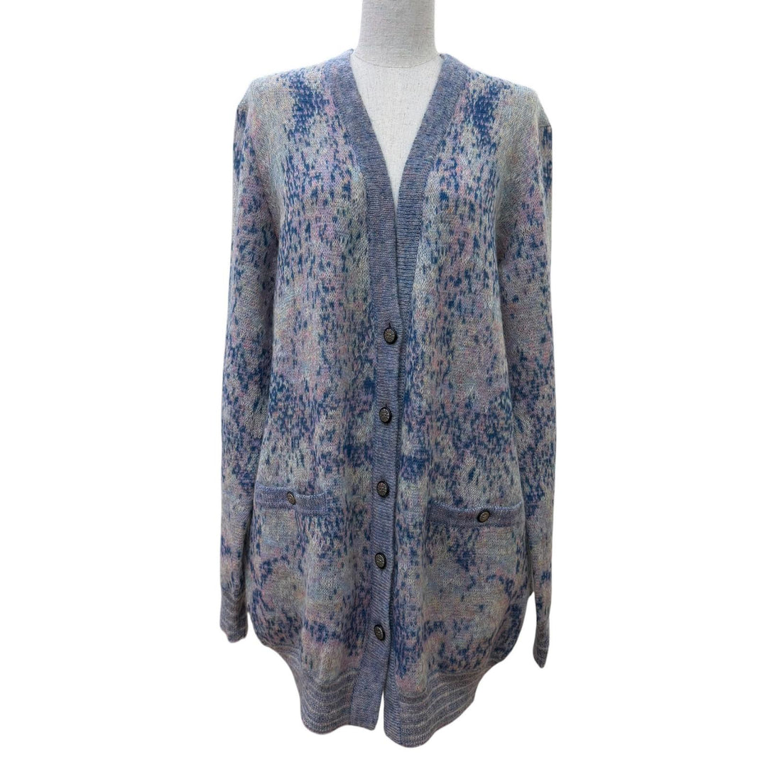 Excellent CHANEL cardigan COCO Button Long-Sleeve Knit mohair 42 P50012