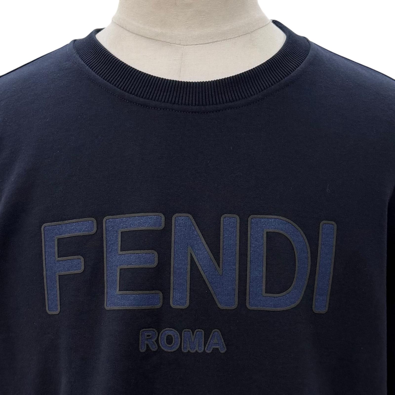 Excellent FENDI sweat Logo print crew neck pullover Navy cotton