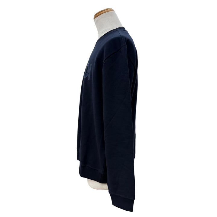 Excellent FENDI sweat Logo print crew neck pullover Navy cotton mens XL FY0178