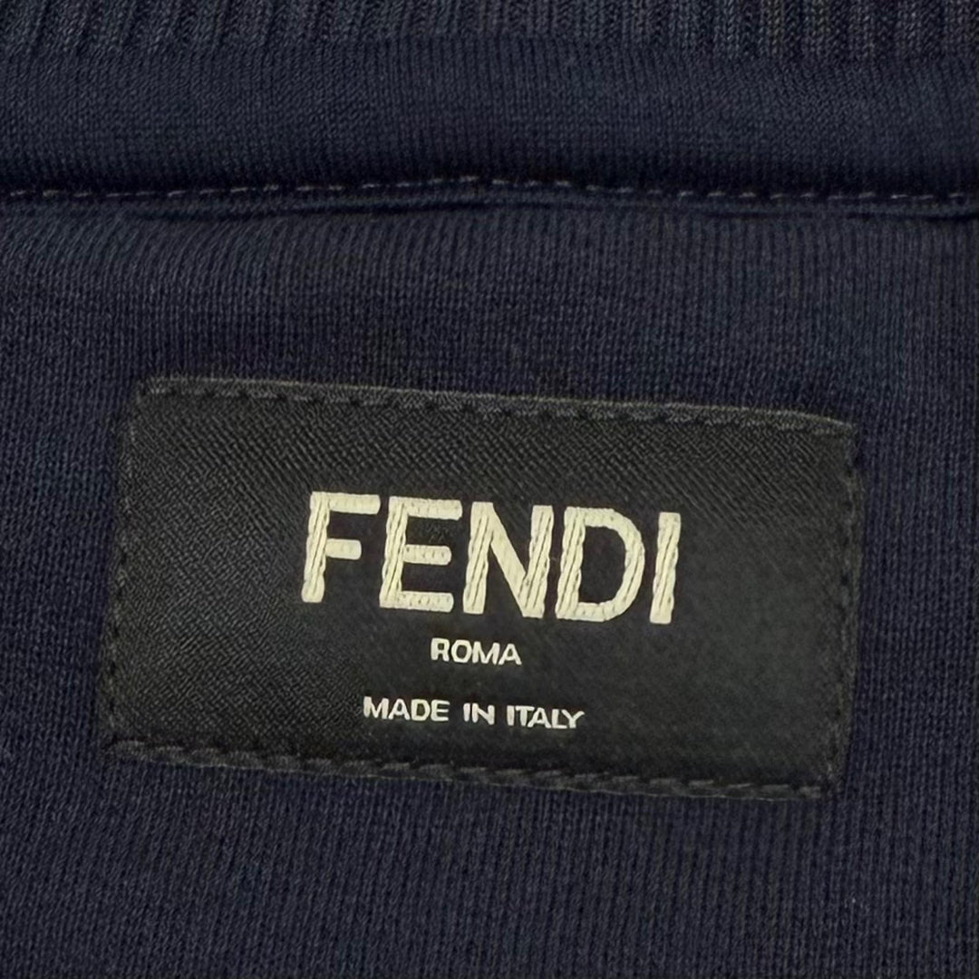 Excellent FENDI sweat Logo print crew neck pullover Navy cotton mens XL FY0178