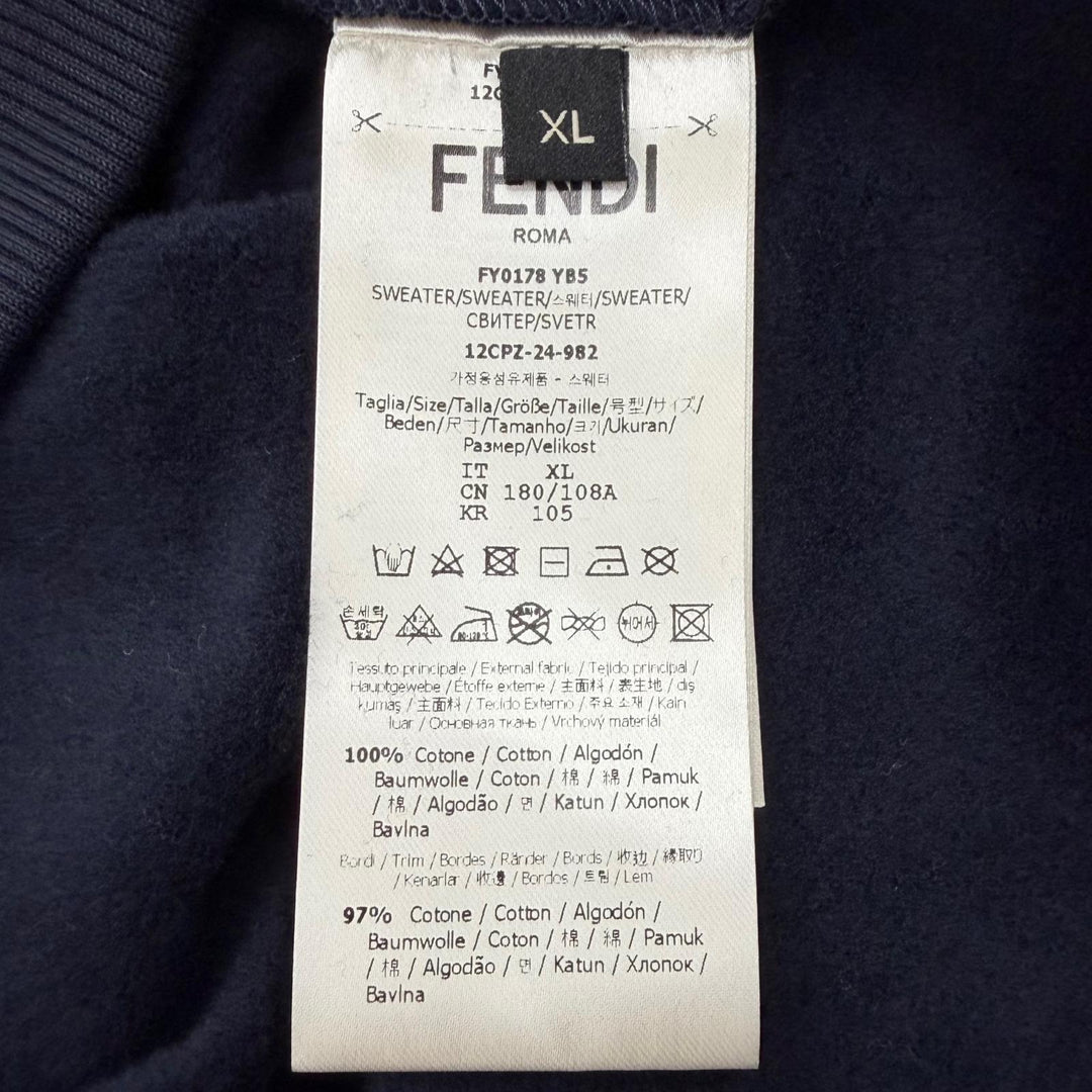 Excellent FENDI sweat Logo print crew neck pullover Navy cotton mens XL FY0178
