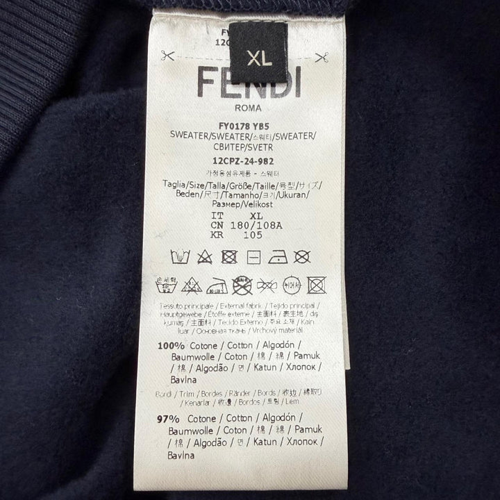 Excellent FENDI sweat Logo print crew neck pullover Navy cotton mens XL FY0178