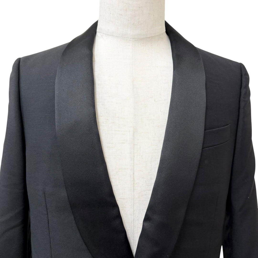 Excellent GUCCI tailored jacket Shawl collar tuxedo black mohair mens 46 645351
