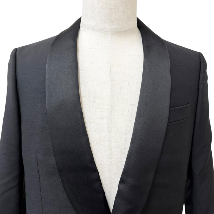Excellent GUCCI tailored jacket Shawl collar tuxedo black mohair mens 46 645351