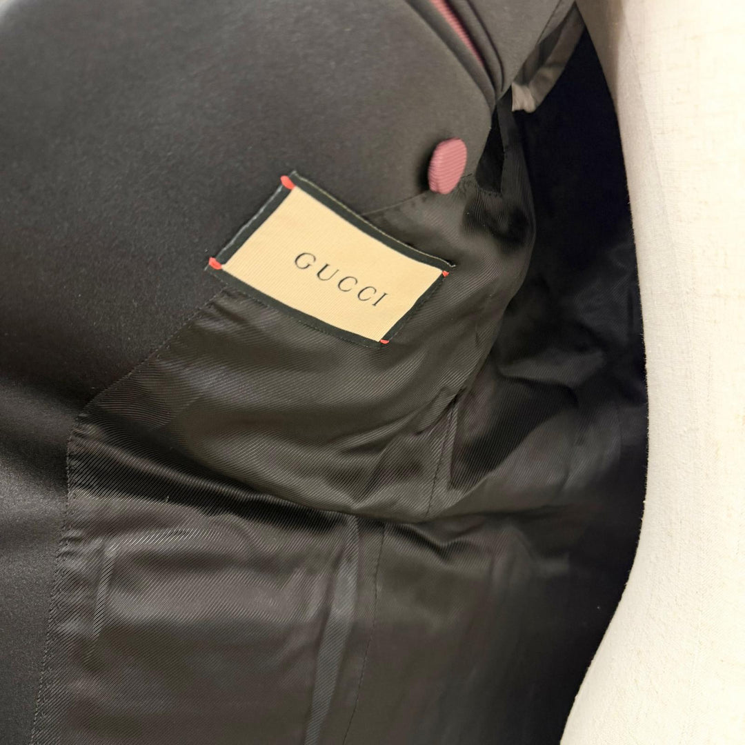 Excellent GUCCI tailored jacket Shawl collar tuxedo black mohair mens 46 645351