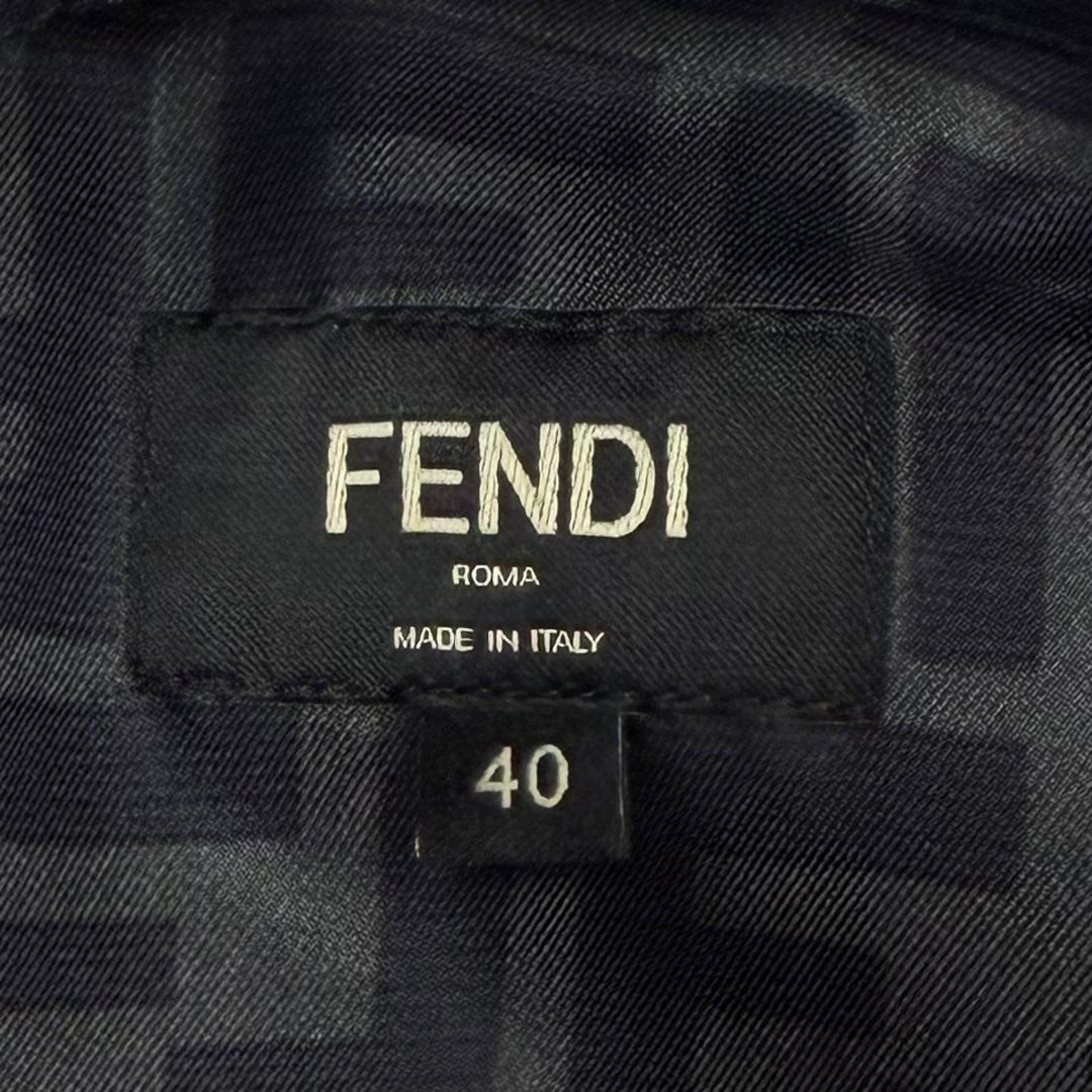 Excellent FENDI Long sleeve shirt FF logo gray silk mens 40 FS0585