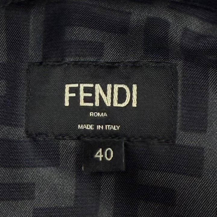 Excellent FENDI Long sleeve shirt FF logo gray silk mens 40 FS0585