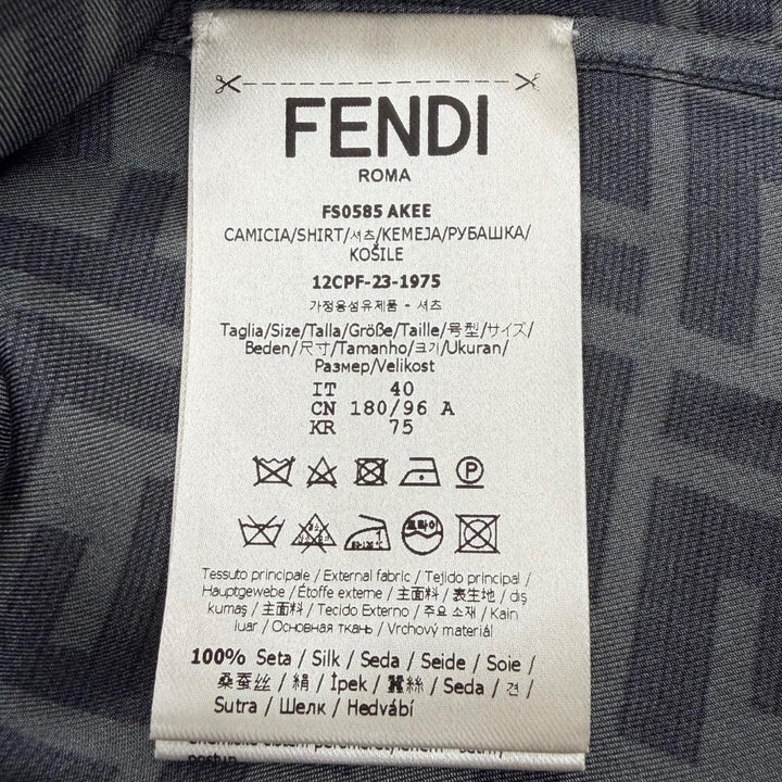 Excellent FENDI Long sleeve shirt FF logo gray silk mens 40 FS0585