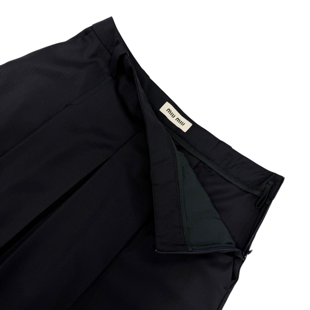 Excellent MIUMIU flare skirt Pleated skirt Dark navy wool Women 40 DNA05I