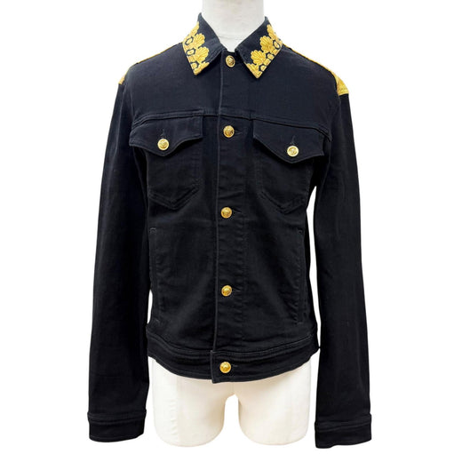 Great VERSACE Denim Jacket Barocco Medusa Button black cotton mens 48 1014411