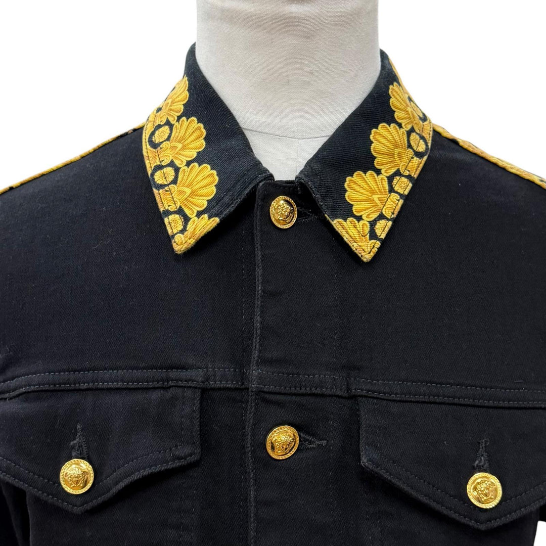Great VERSACE Denim Jacket Barocco Medusa Button black cotton mens 48 1014411