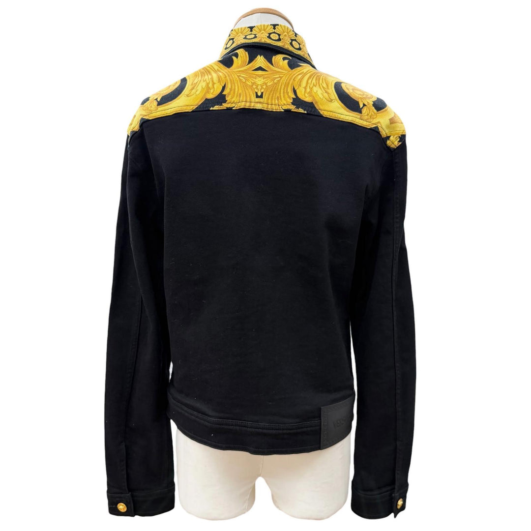 Great VERSACE Denim Jacket Barocco Medusa Button black cotton mens 48 1014411