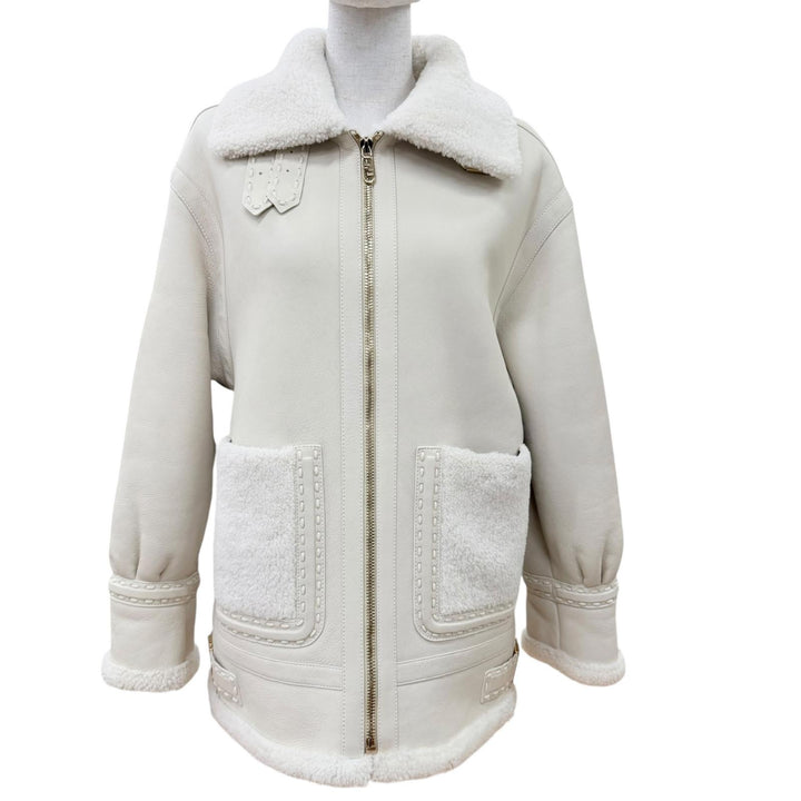 Excellent FENDI Mouton jacket FF Logo Metal Lambskin Shearling Jacket 38 FM5290